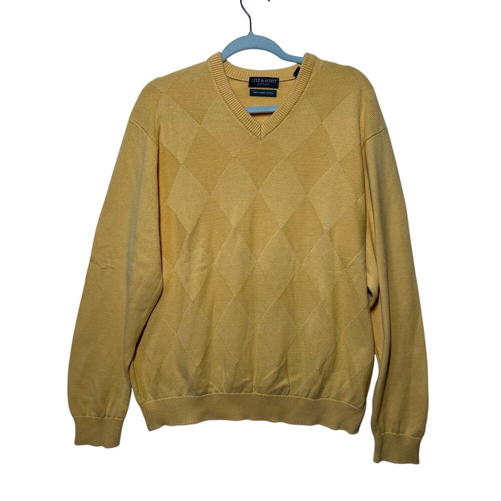 Lyle & Scott Gold Cotton V-Neck Sweater Pullover Men's Northern Isles Size L